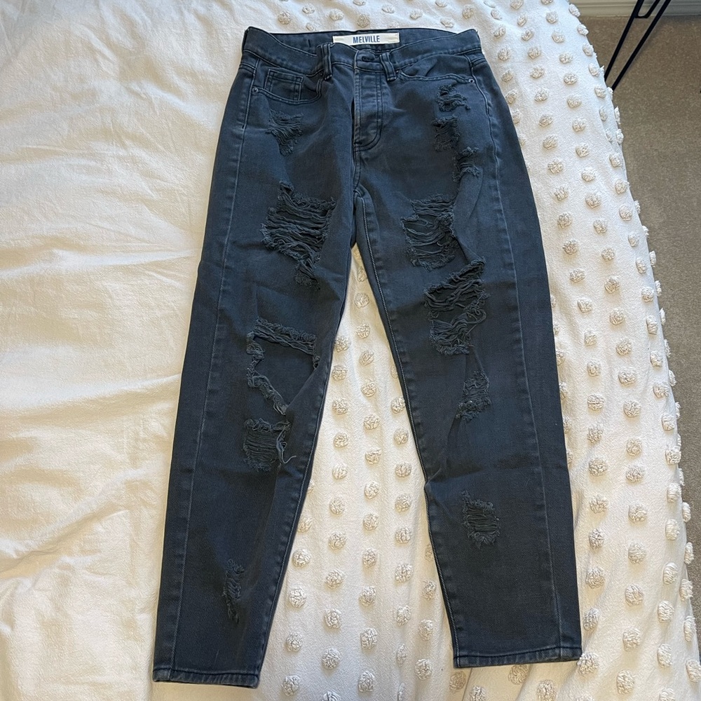 Brandy Melville washed black distressed mom jeans